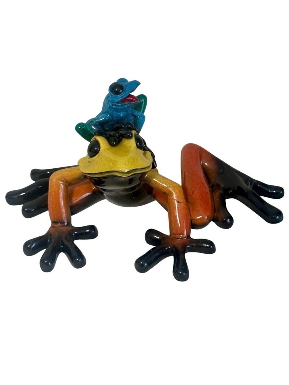 Vintage Kitty's Critters Mama Mia Frog Figurine Orange Blue Ombre Retired Decor